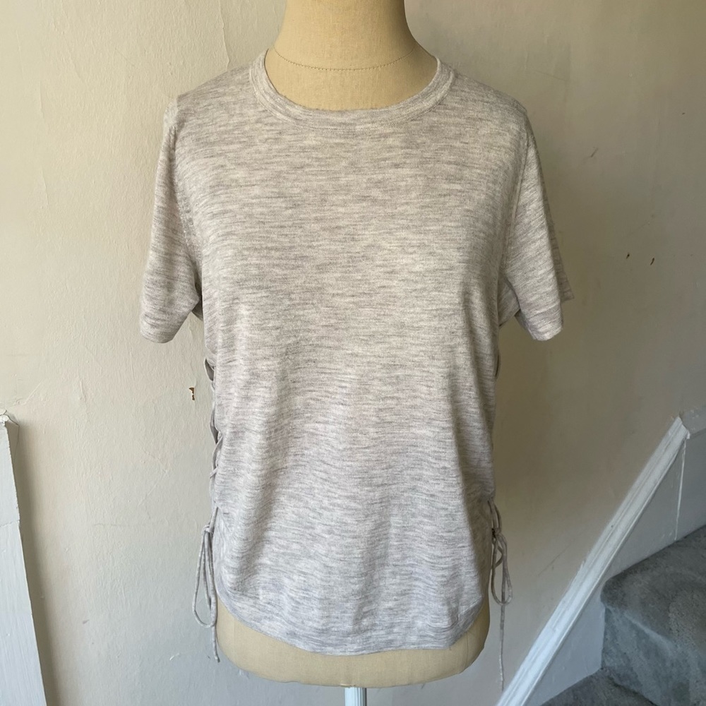 Autumn Cashmere Heather Gray Short Sleeve Lace Up Side Crewneck Sweater Size M
